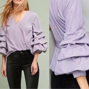 NWOT Anthropologie Sunday in Brooklyn Gingham Pouf Sleeve Blouse  SIZE Large